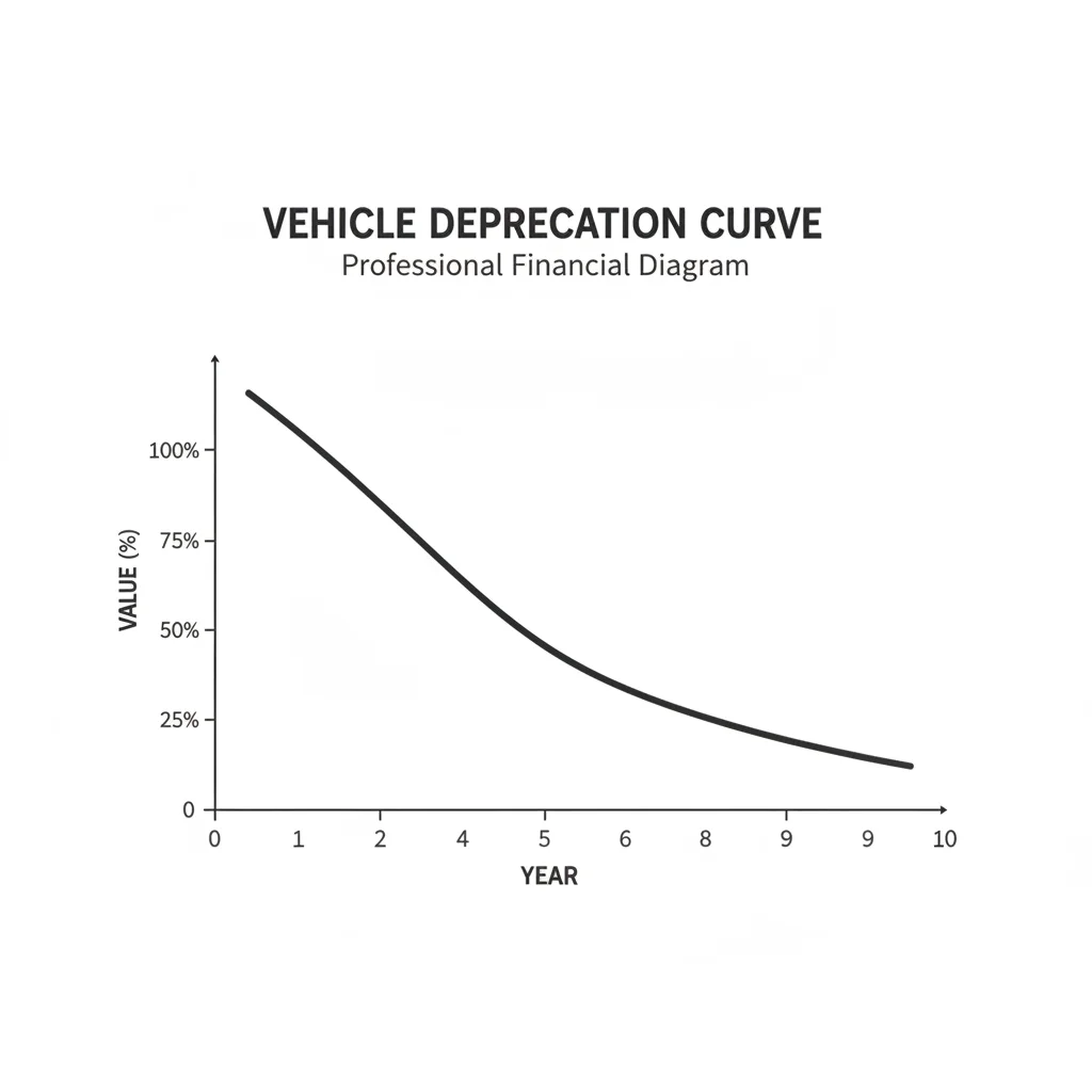 Graph showing a vehicle depreciation curve that drops steeply in years one through three then levels off gradually