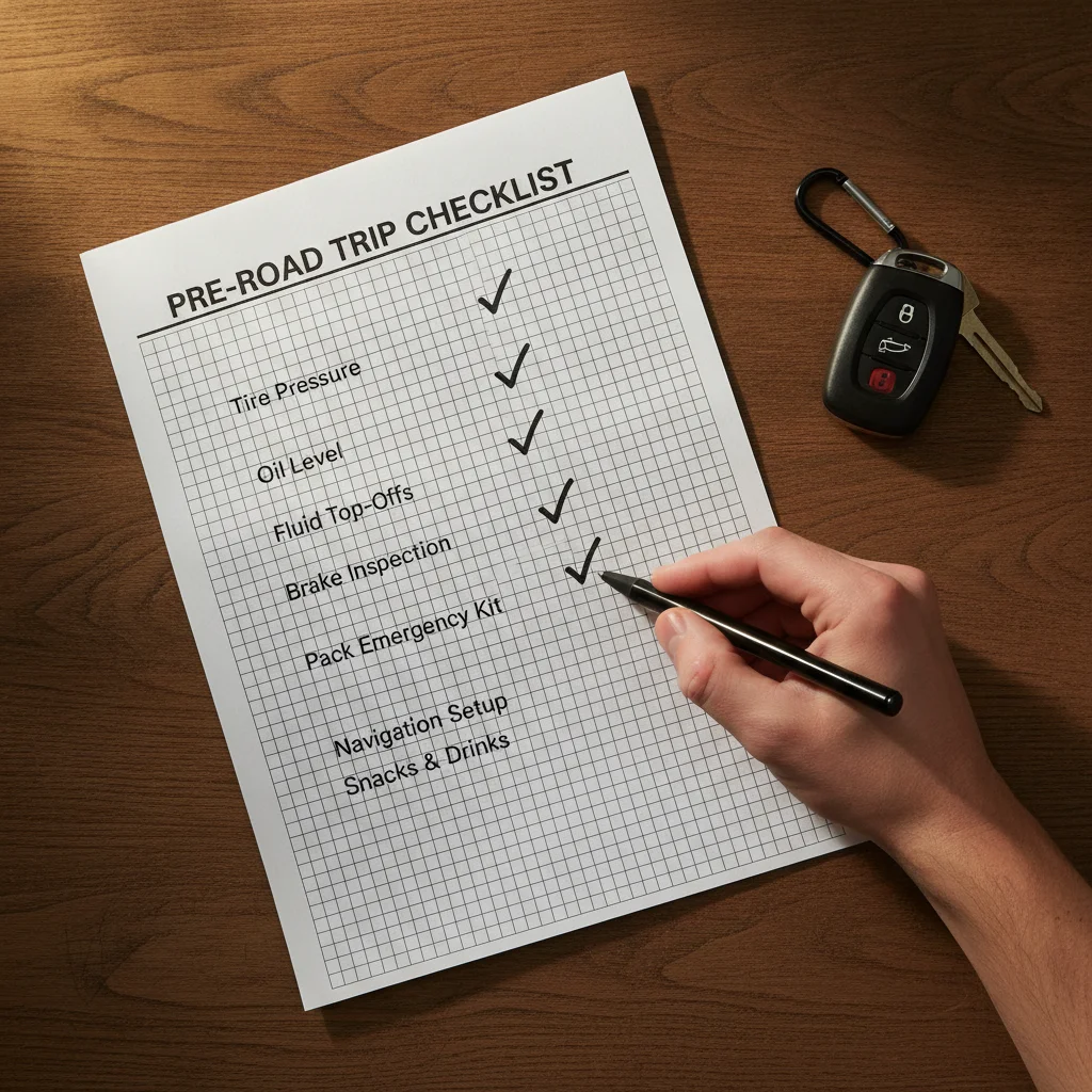 A completed auto insurance evaluation checklist on paper with car keys beside it
