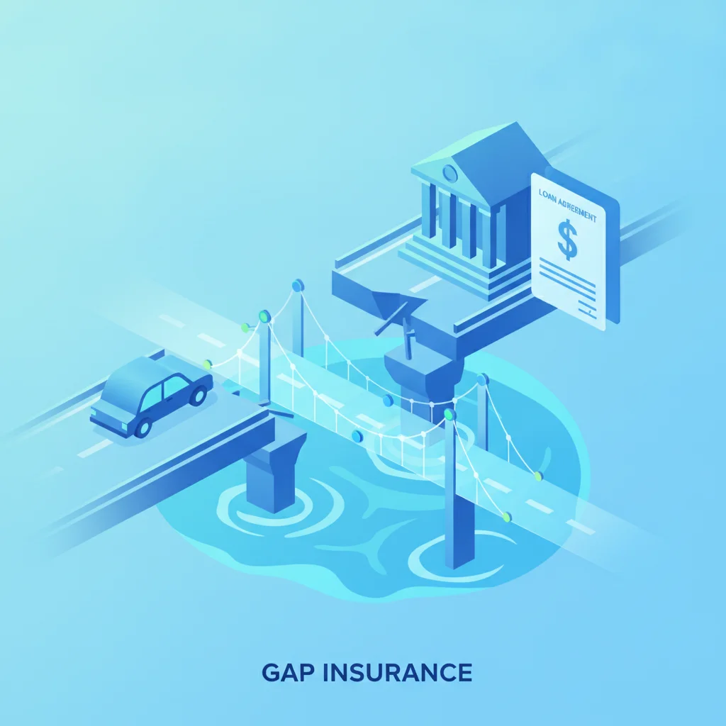 Conceptual illustration of a bridge representing gap insurance between a car and loan document