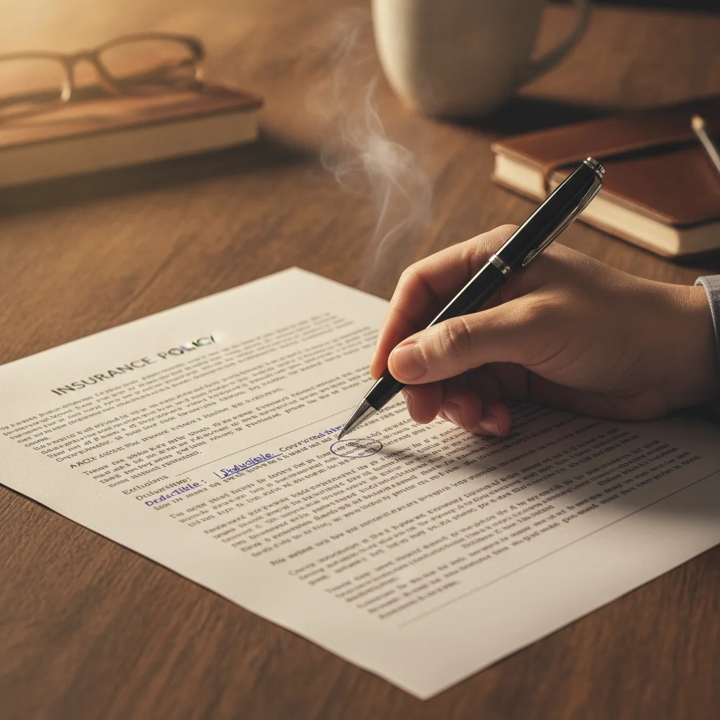 Hand highlighting specific discount line items on a printed auto insurance policy document