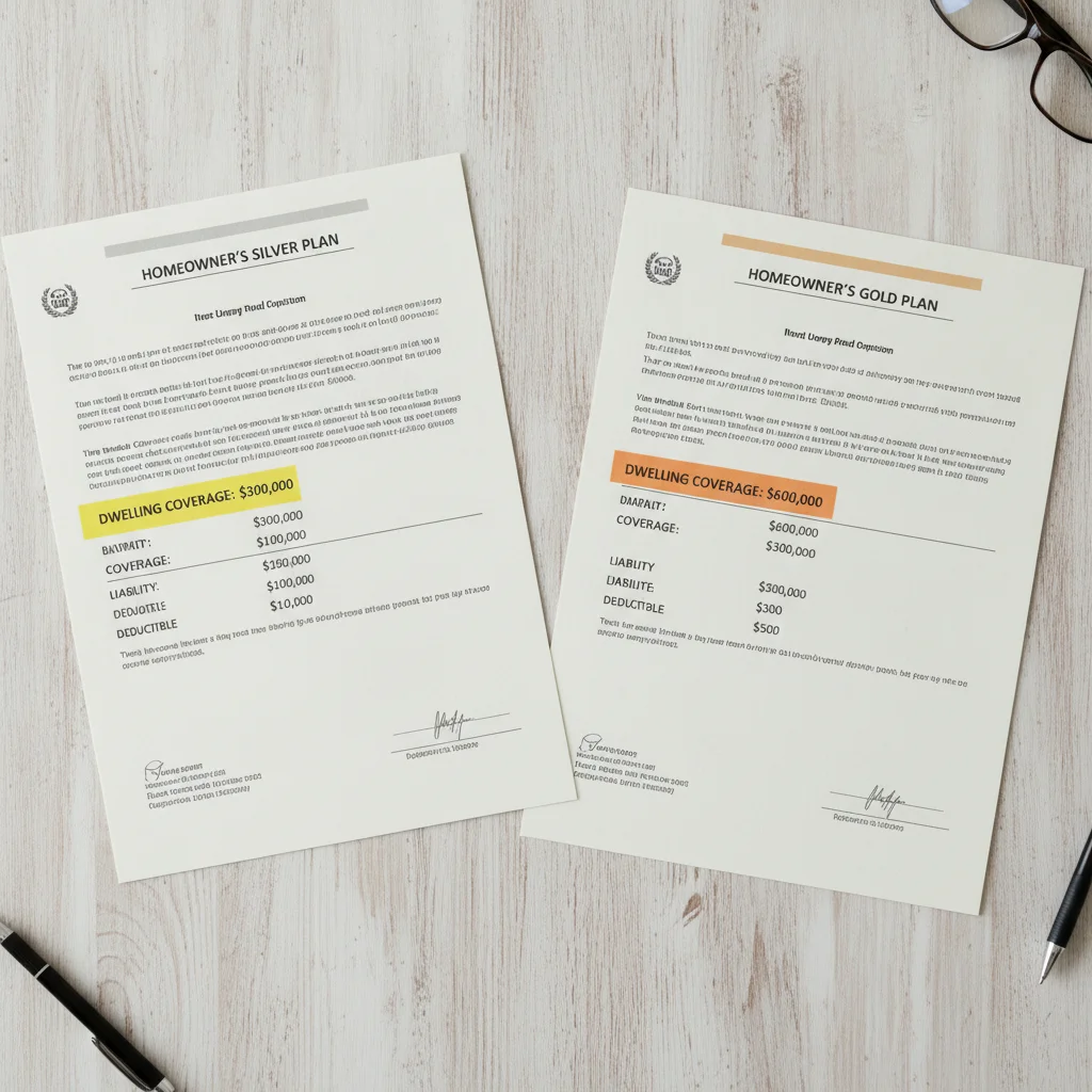 Two insurance policy documents side by side showing different coverage limits and requirements for comparison