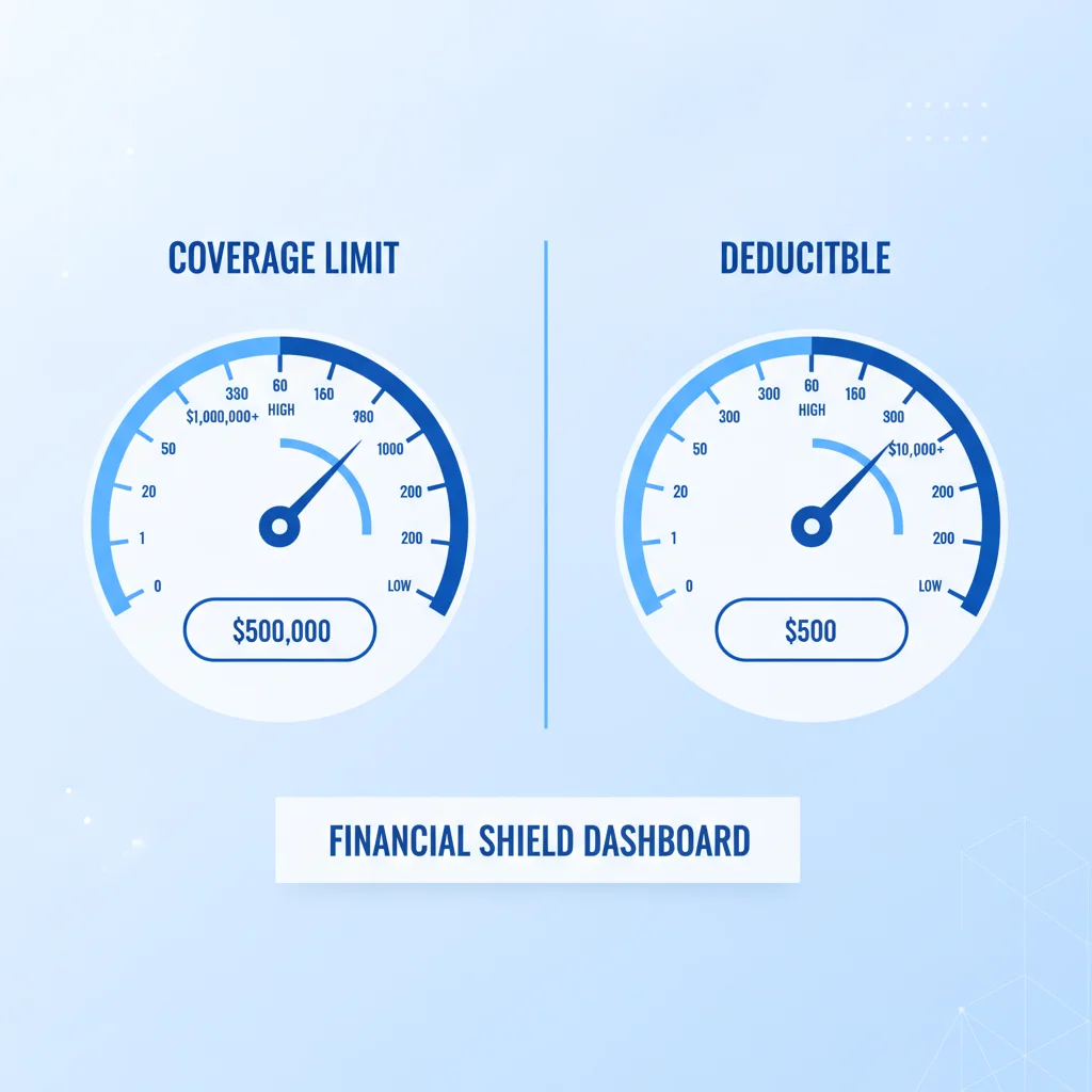 Infographic comparing coverage limits and deductibles in auto insurance