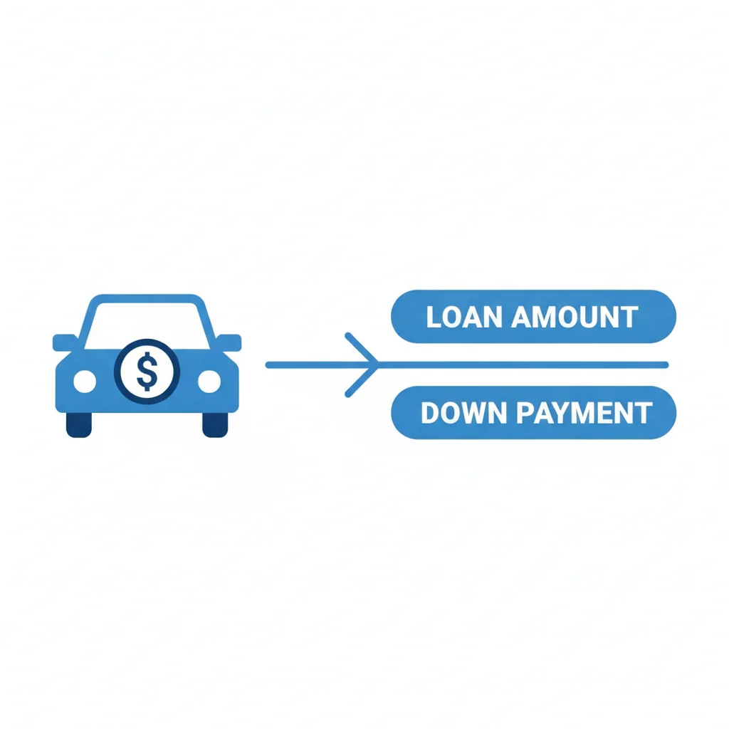 Infographic showing how a vehicle purchase price splits between down payment and loan amount