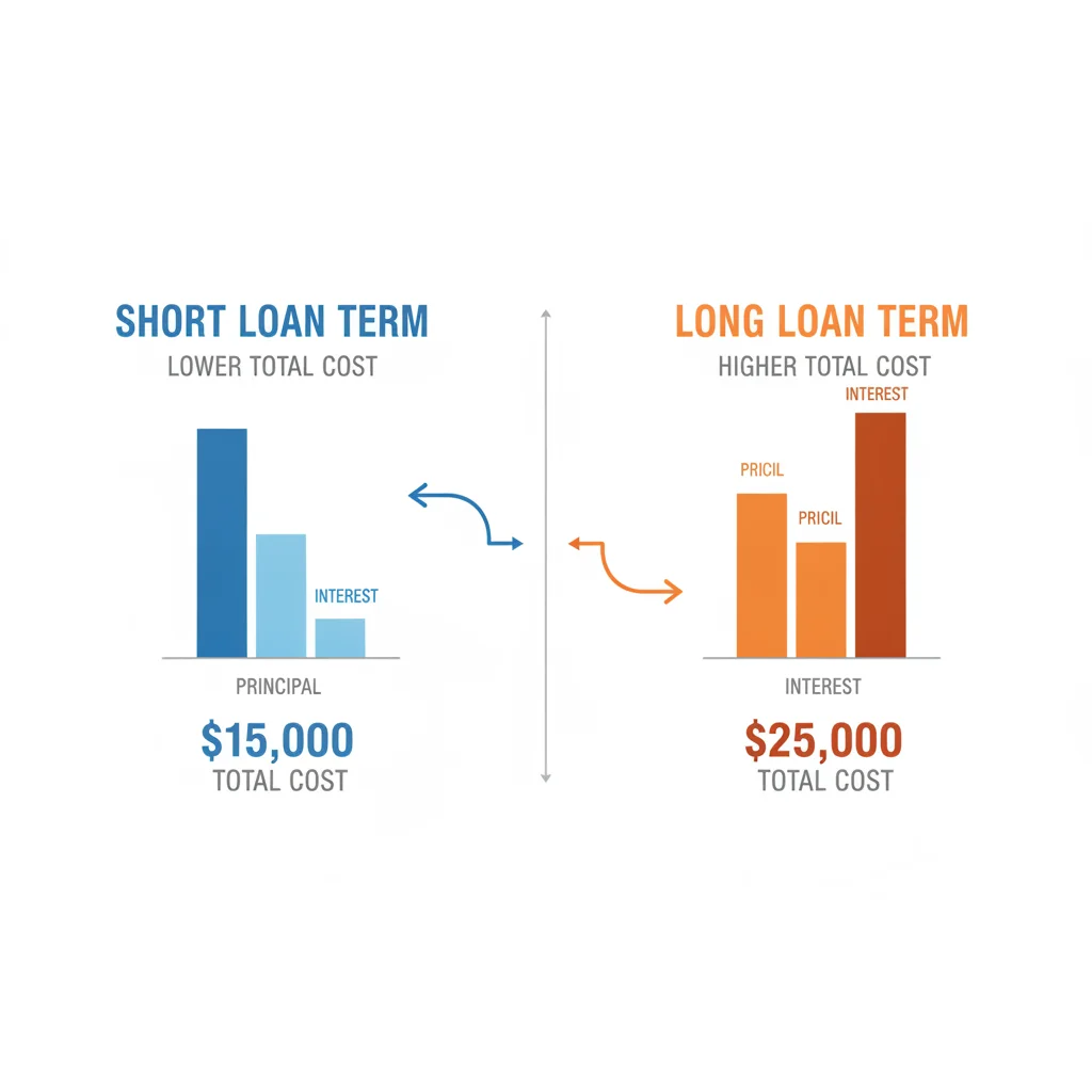 Visual comparison of short versus long auto loan term total costs using bar graphs