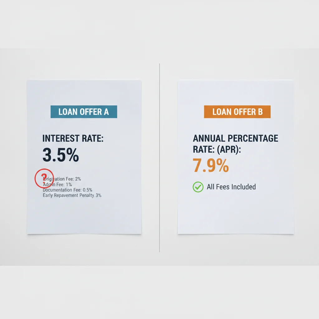Two auto loan offer documents side by side showing different interest rates and APR figures for comparison