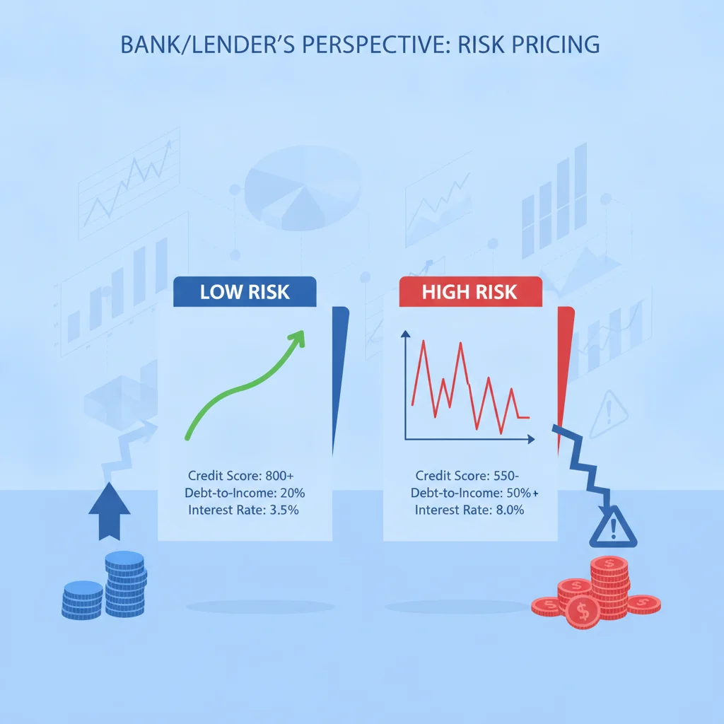 Two loan application files with different risk ratings illustrating how lenders price credit risk
