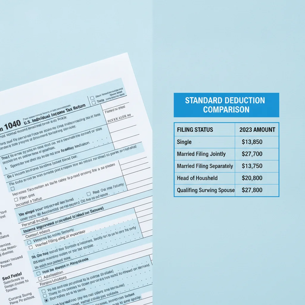 Tax form and itemized versus standard deduction comparison chart side by side on a desk
