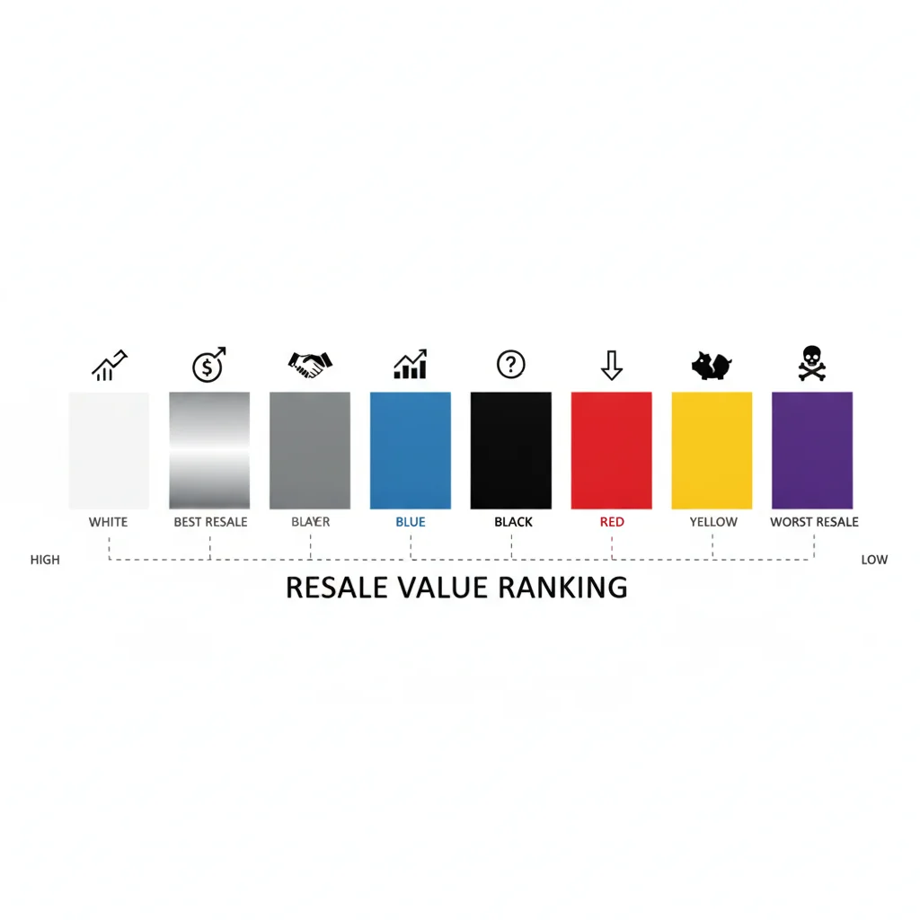 Color swatches arranged in a spectrum ranking vehicle colors from best to worst for resale value