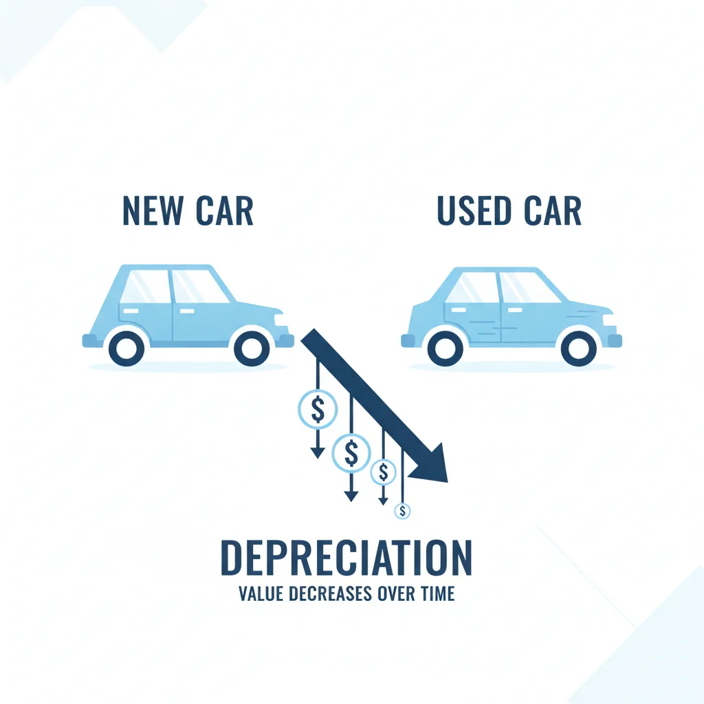 Infographic illustrating new car value dropping immediately upon purchase and registration