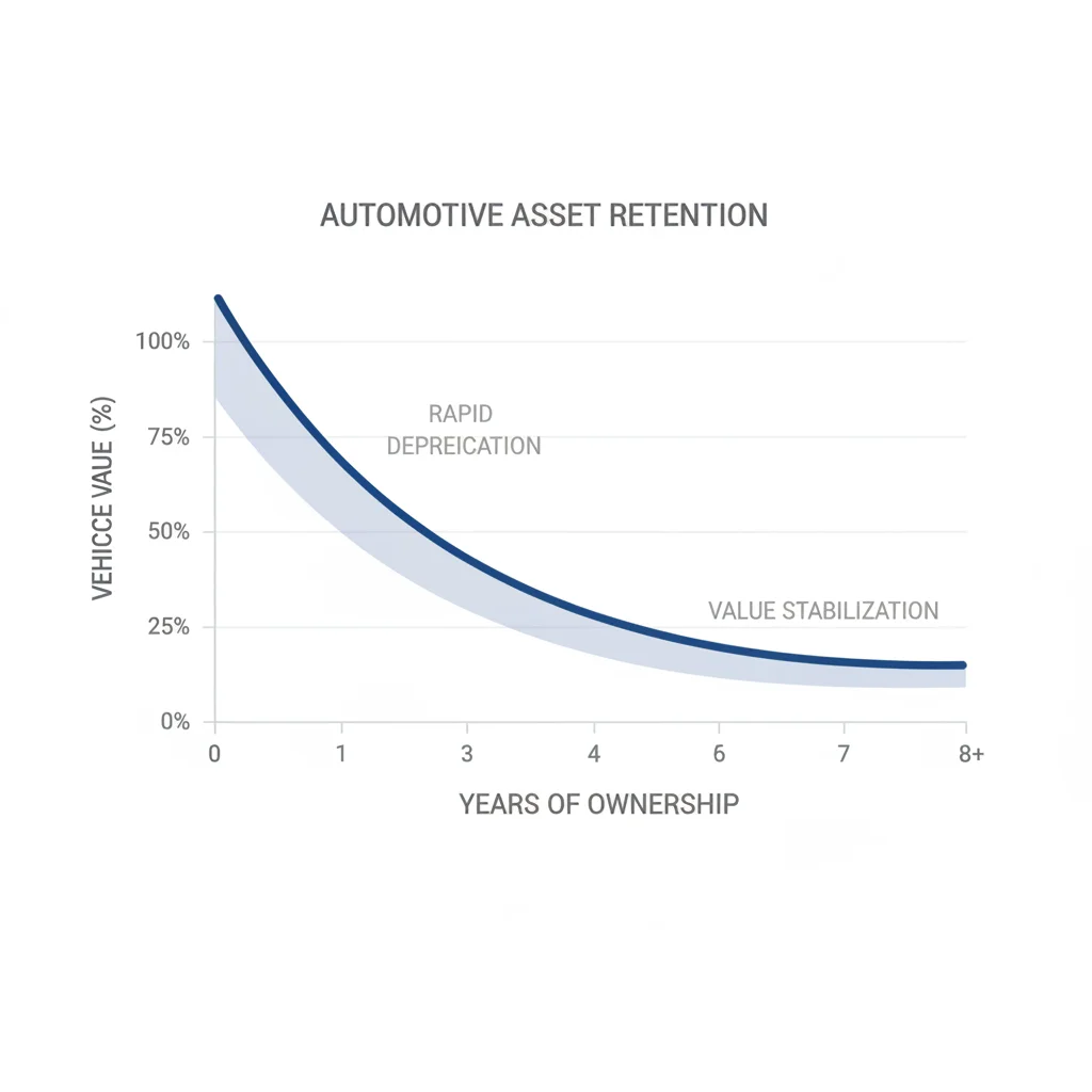 Graph showing vehicle depreciation curve flattening and stabilizing between years seven and ten