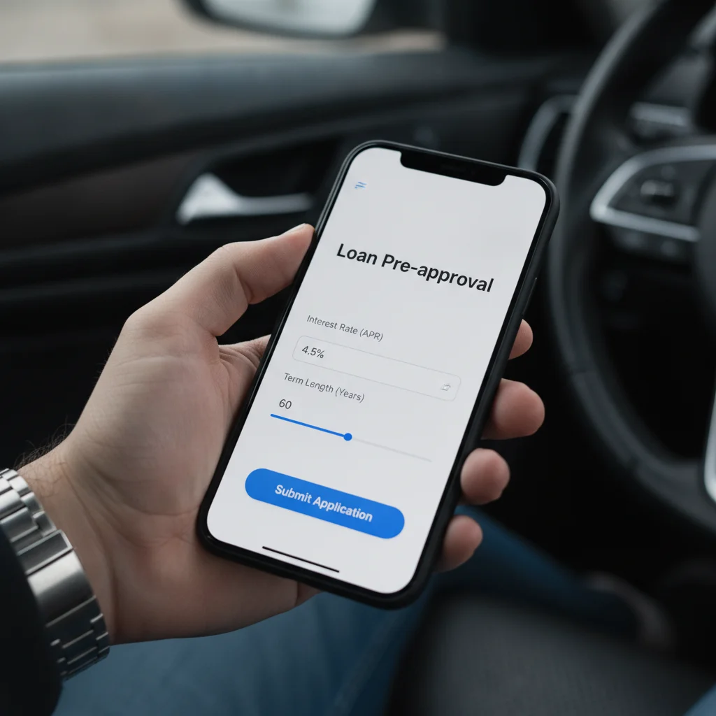Smartphone displaying a loan preapproval application with interest rate details
