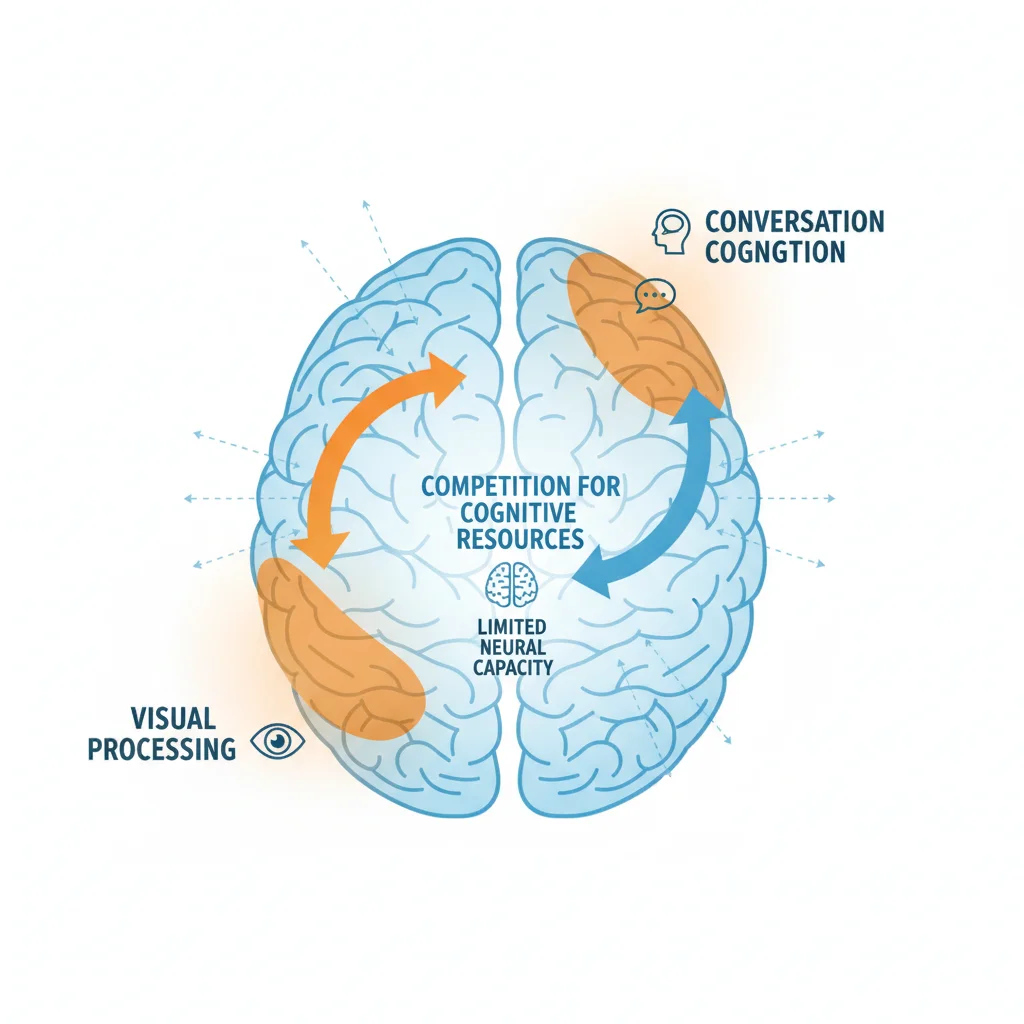 Illustration of brain regions competing for cognitive resources during driving and phone use
