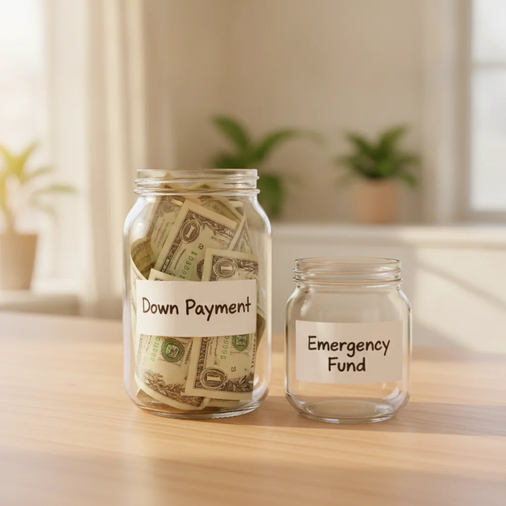 Two jars representing a down payment fund and an emergency fund, illustrating the tradeoff of allocating cash.