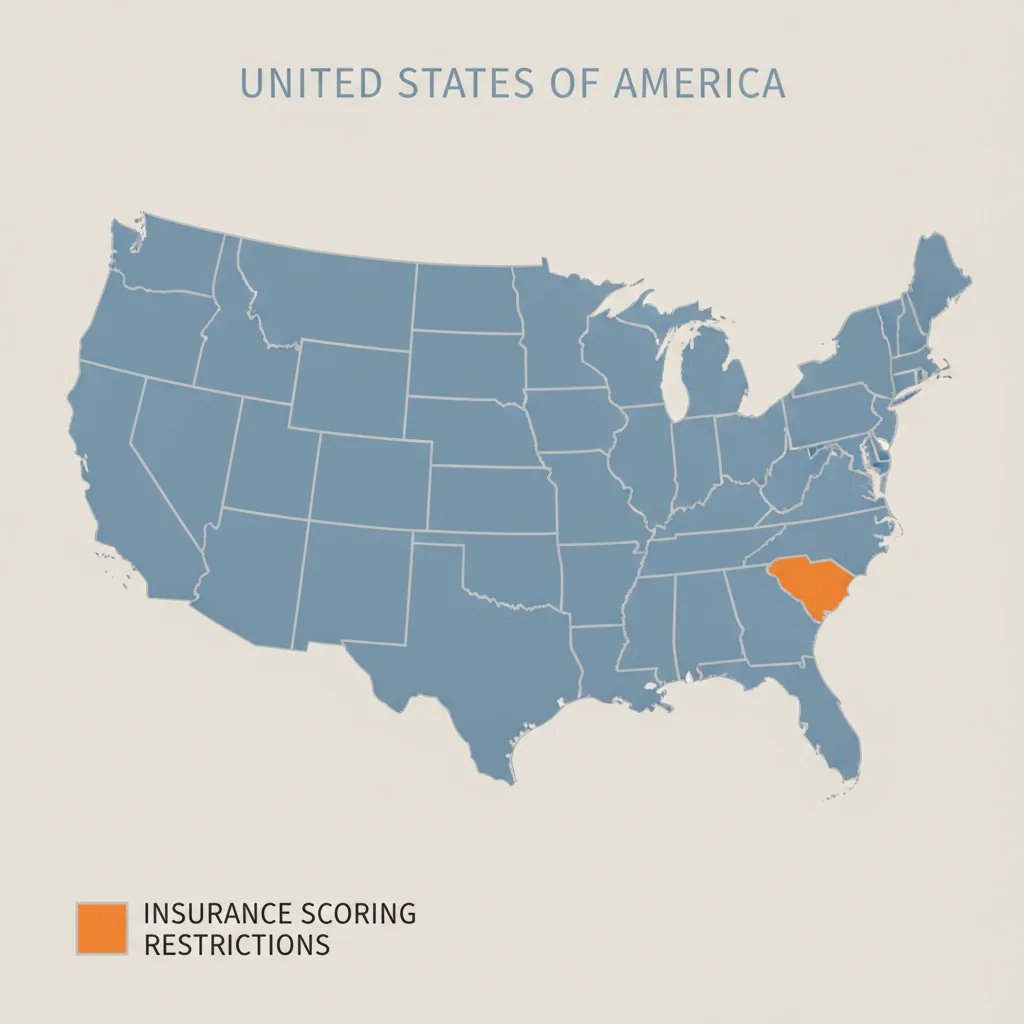 US map highlighting California, Hawaii, and Massachusetts where credit-based auto insurance scoring is banned