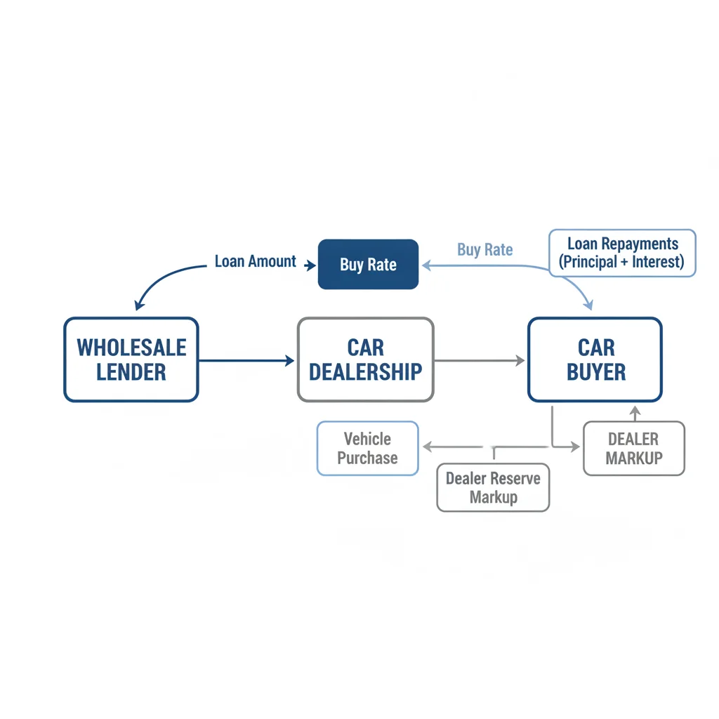 Diagram illustrating how a dealer buy rate gets marked up before reaching the car buyer