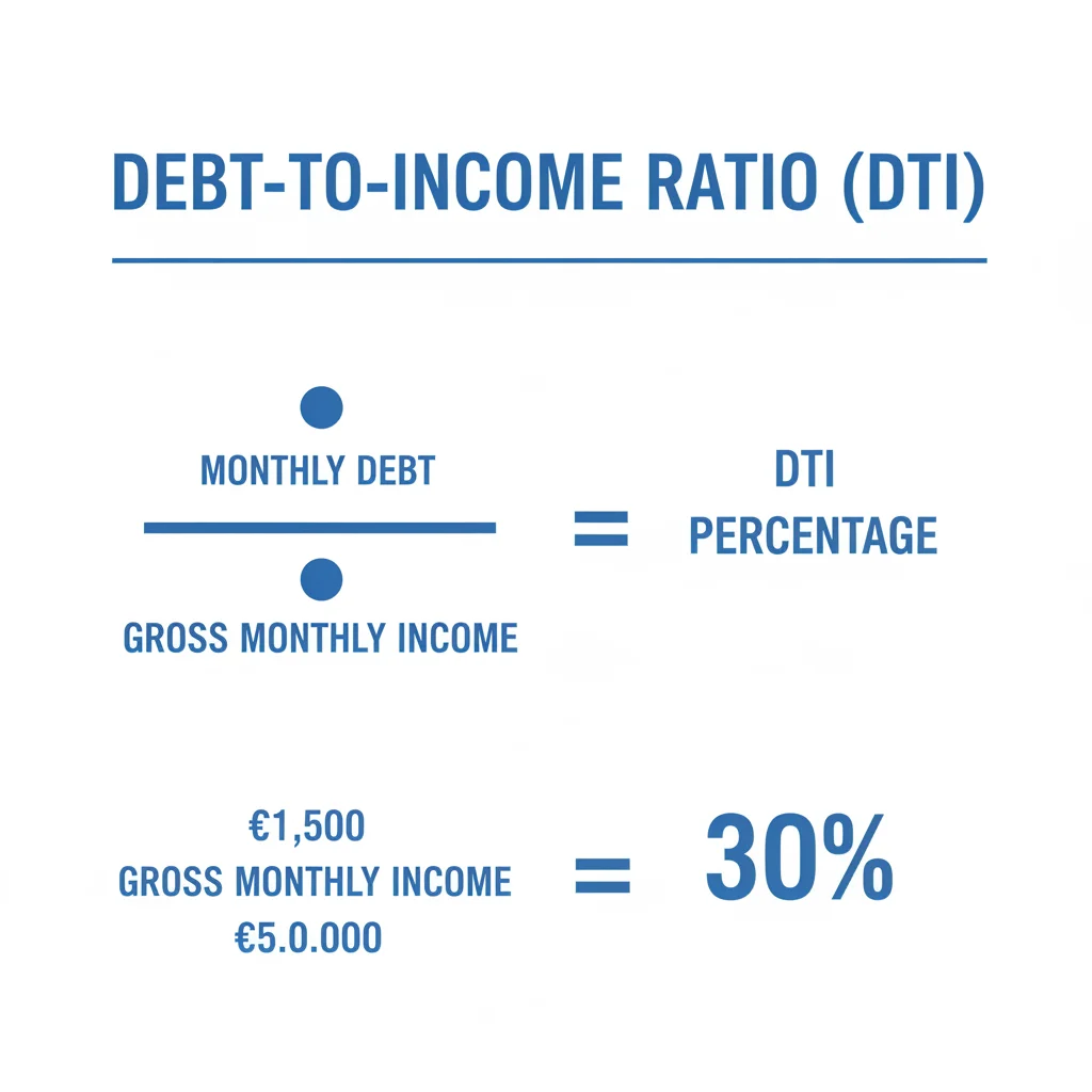 Infographic showing the debt-to-income ratio formula with example monthly debt and income figures
