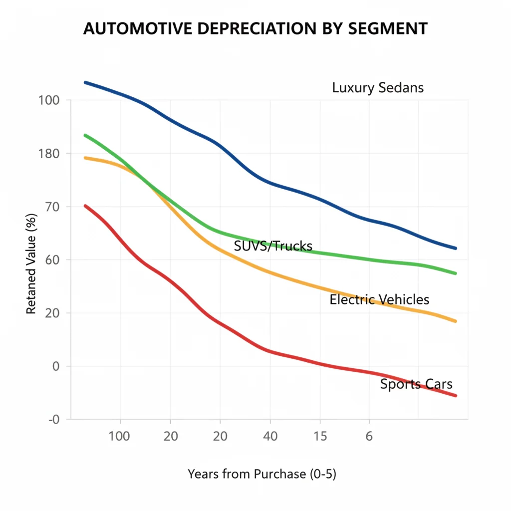 Depreciation value graph showing four vehicle segment curves declining over five years