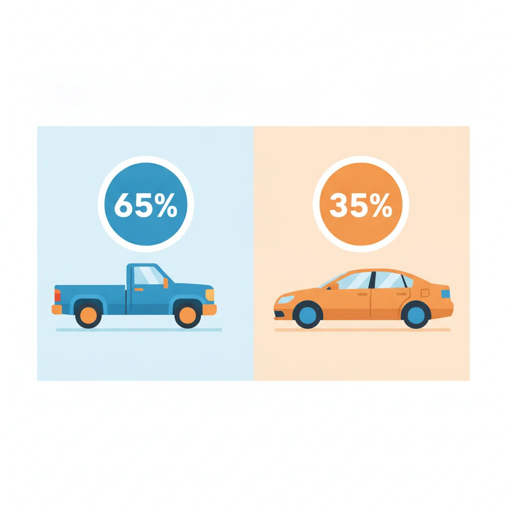 Side-by-side comparison of a pickup truck and sedan showing different depreciation retention percentages above each vehicle.