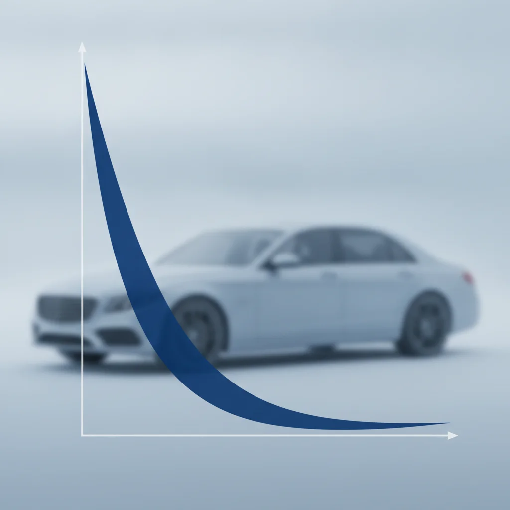 Graph illustration showing steep early depreciation curve that flattens after five years for a typical vehicle.
