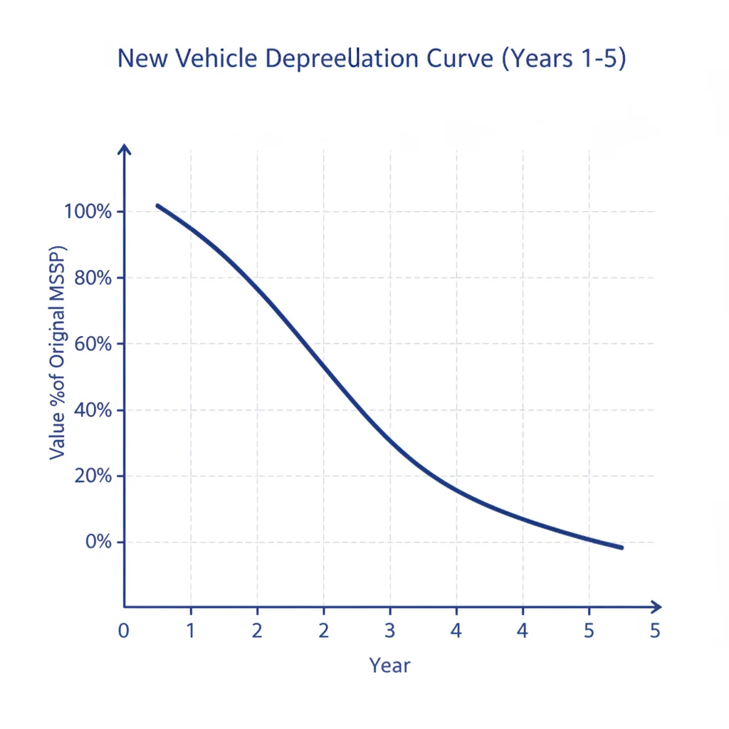 Graph showing a steep vehicle depreciation curve that flattens significantly after the first two years