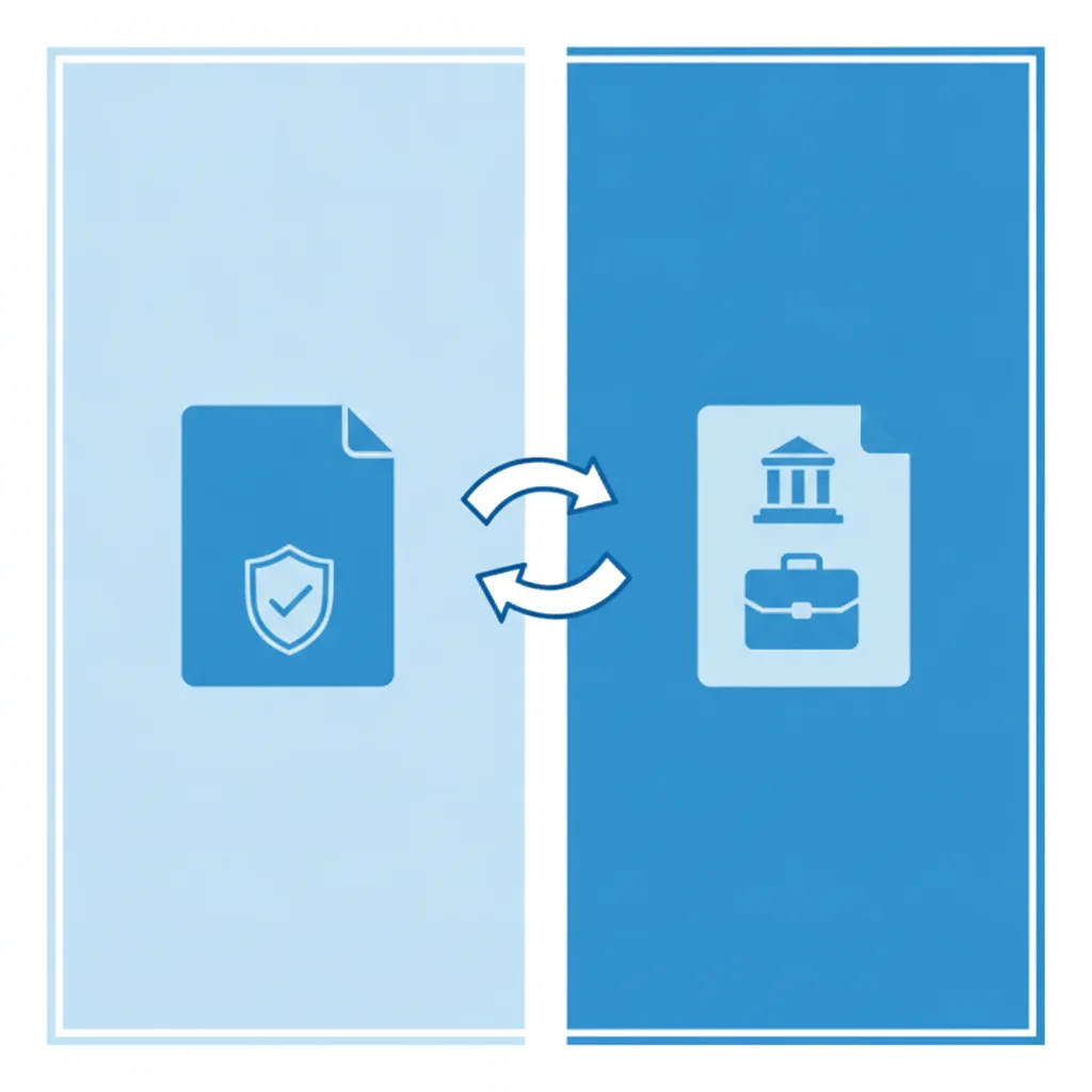 Two insurance policy documents connected by an arrow illustrating primary and secondary coverage layers