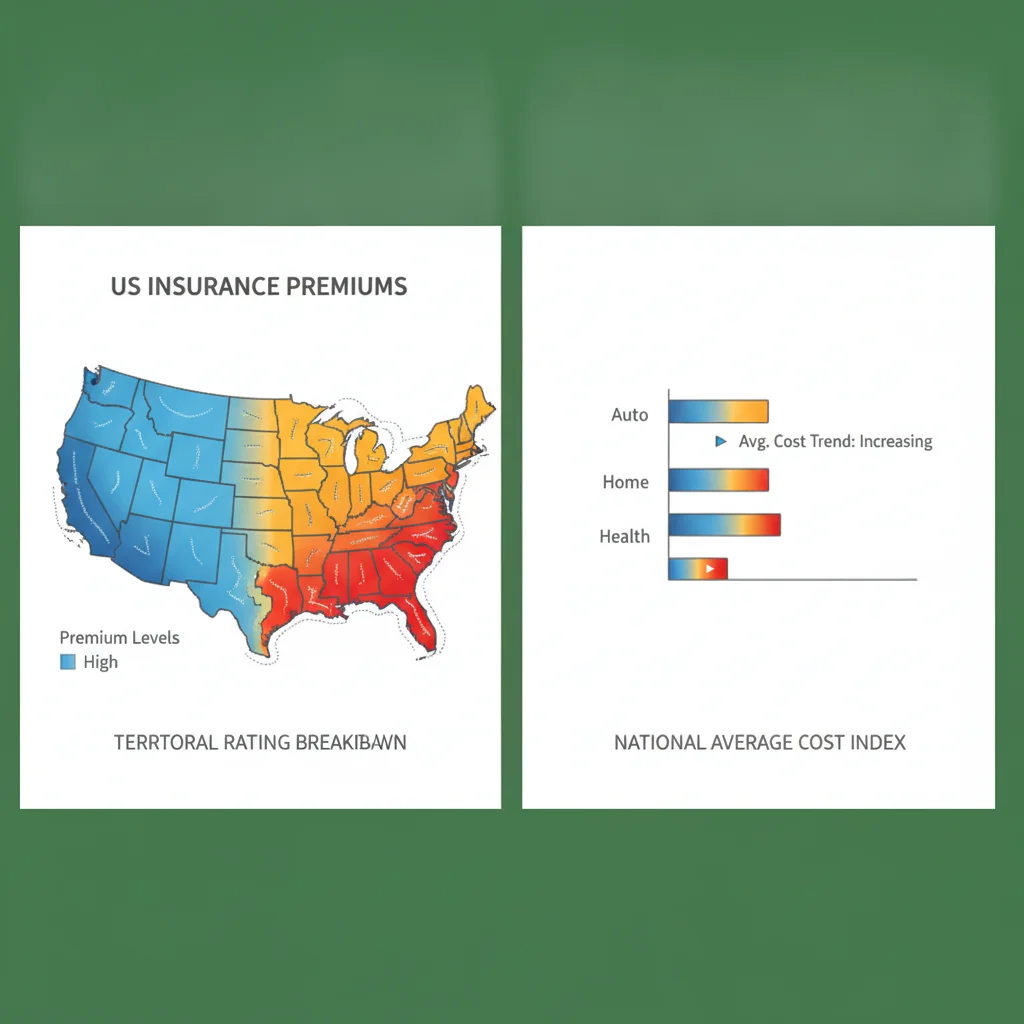 Color-coded US map showing auto insurance rating territory zones with premium level gradients