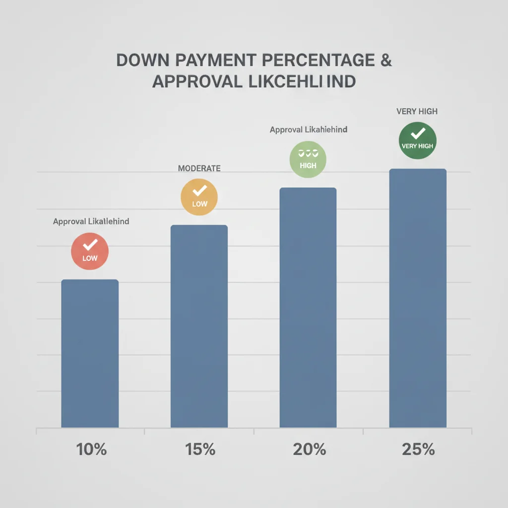Chart showing how increasing down payment percentage affects bad credit car loan approval likelihood