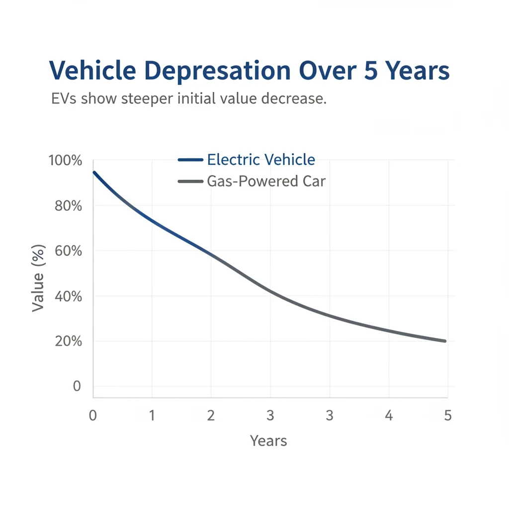 Graph comparing electric vehicle versus gas car depreciation curves over five years