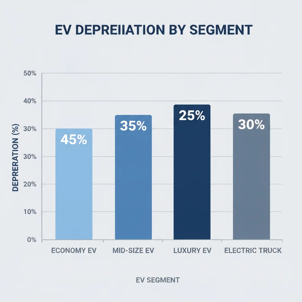 Bar chart comparing three-year depreciation rates across economy, mid-size, luxury, and electric truck EV segments