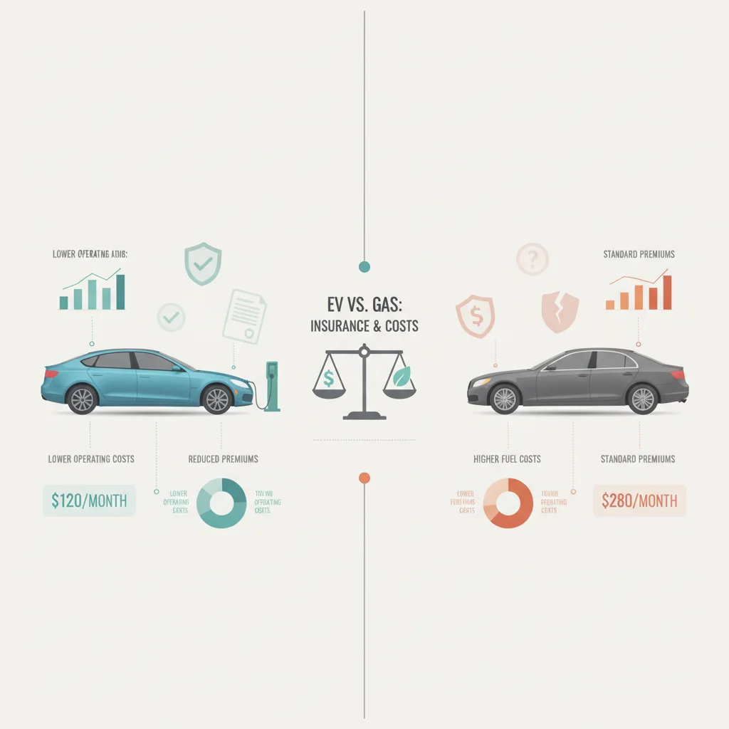 Side-by-side comparison of an electric vehicle and a gas car with insurance cost icons