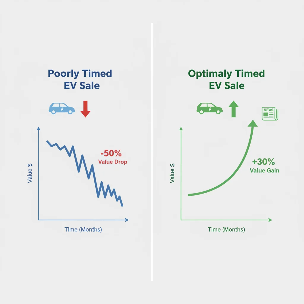 Side-by-side graph comparing poorly timed versus well-timed EV resale value curves