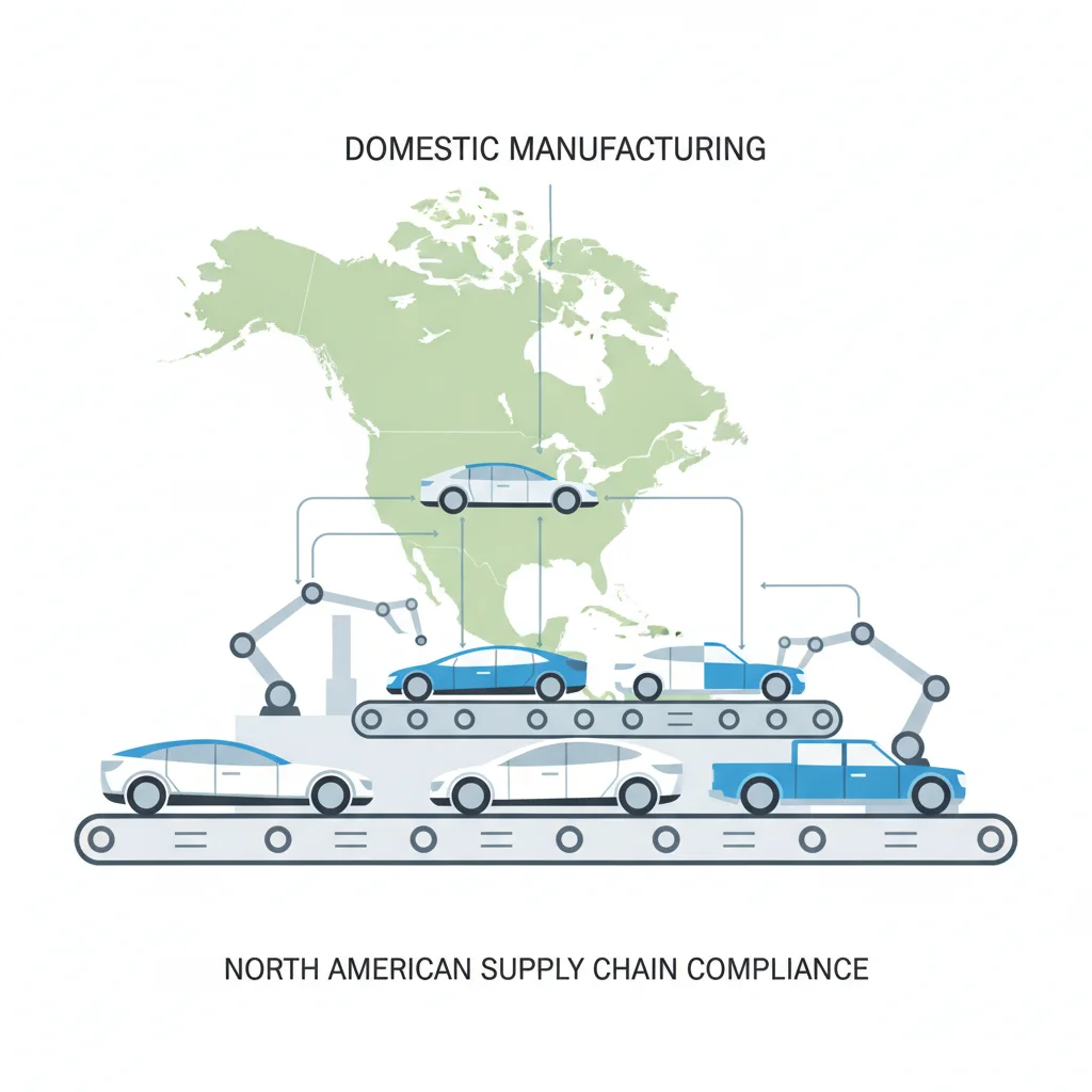 Diagram showing North American EV assembly plant with a map highlighting qualifying countries