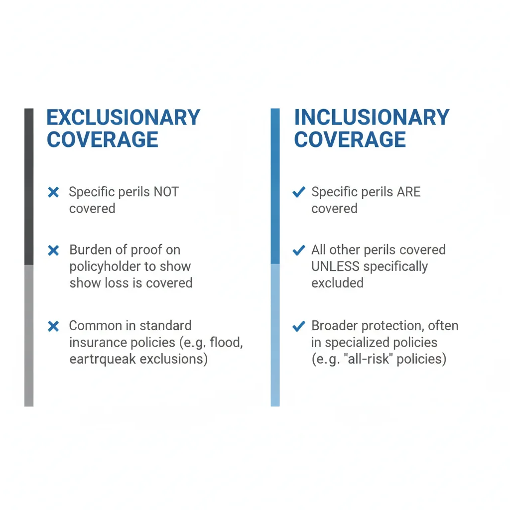 Diagram comparing exclusionary and inclusionary service contract coverage with checkmarks and exclusions listed