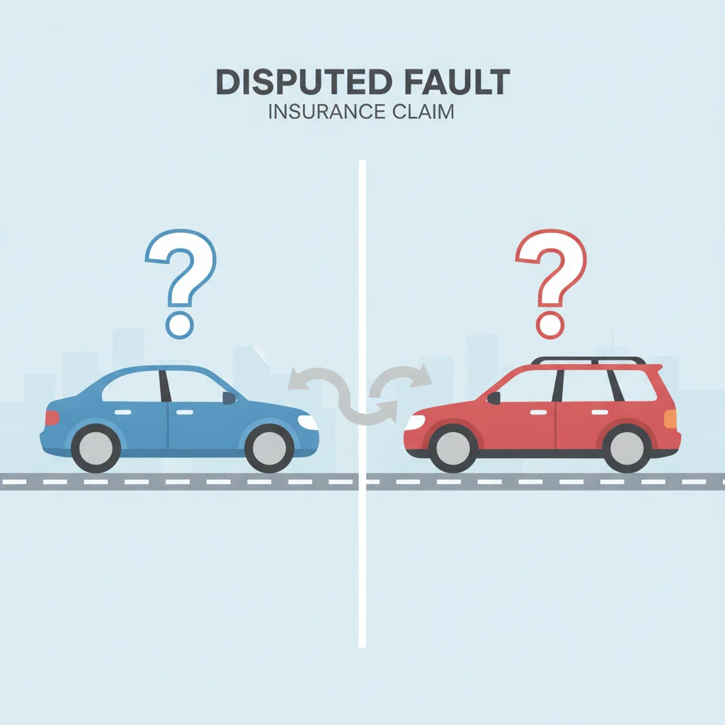 Conceptual illustration representing disputed fault between two drivers involved in a car accident