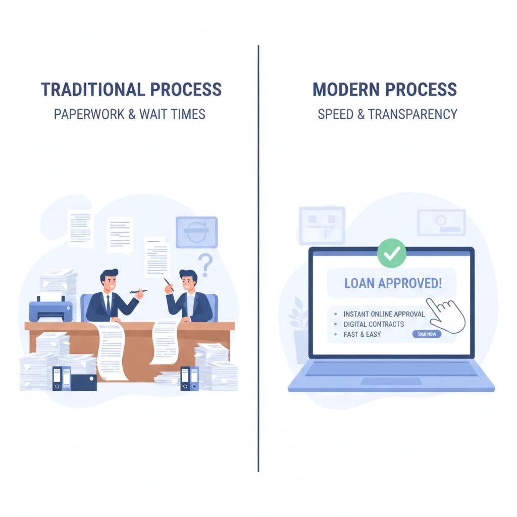 Side-by-side comparison of traditional dealership financing versus online auto loan approval