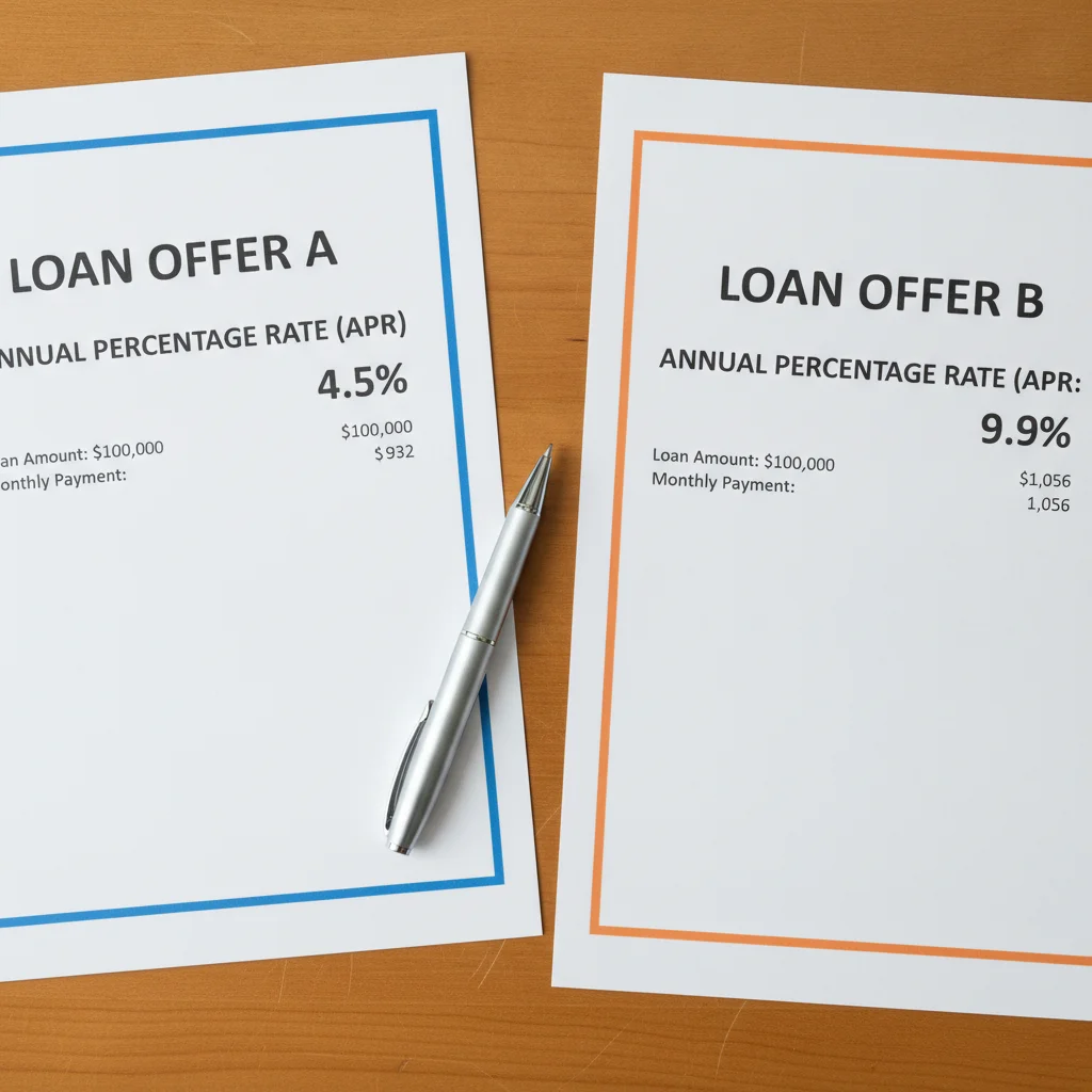 Two auto loan offer documents side by side showing different APR rates for comparison