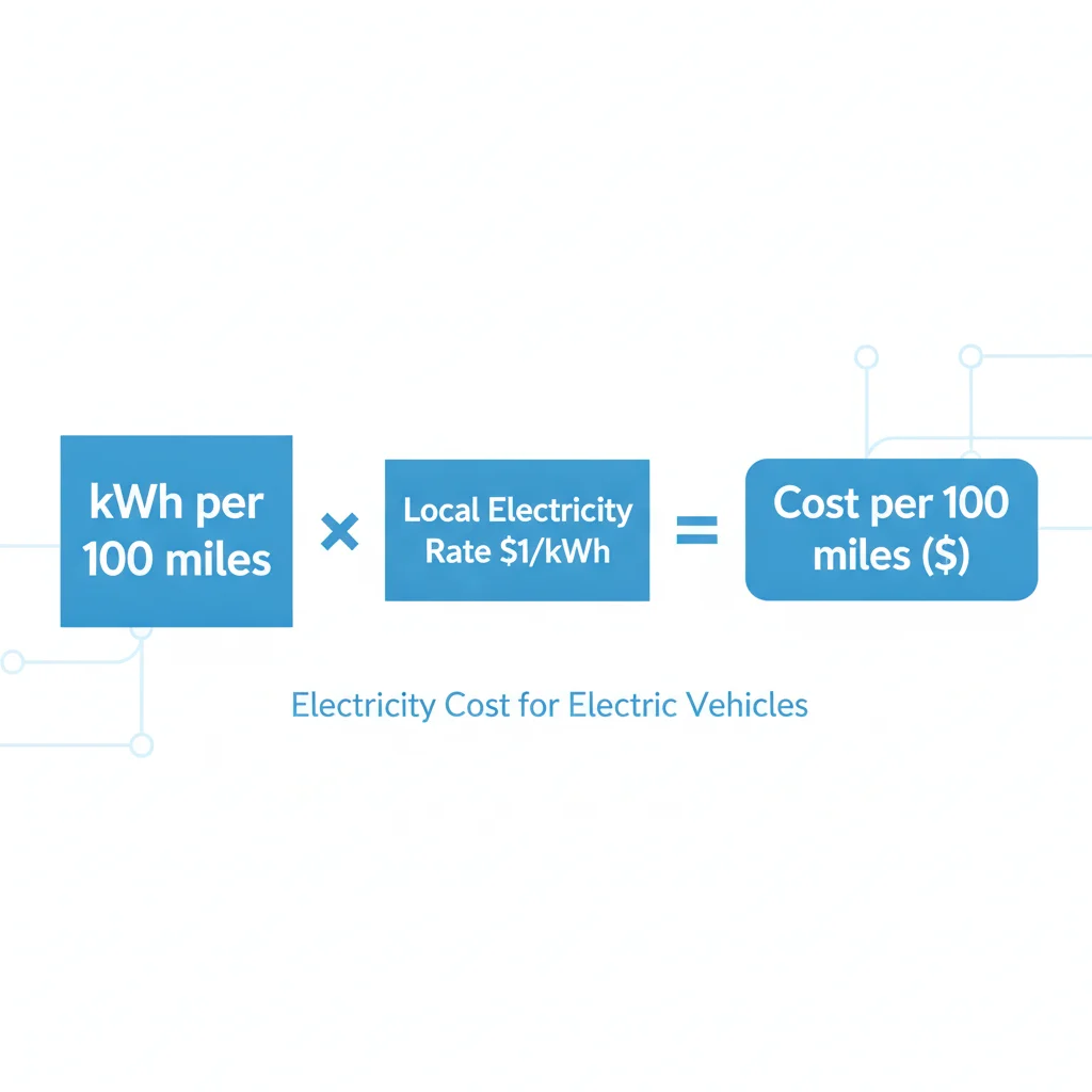 Infographic illustrating how to calculate cost per 100 miles using kWh per 100 miles and electricity rate