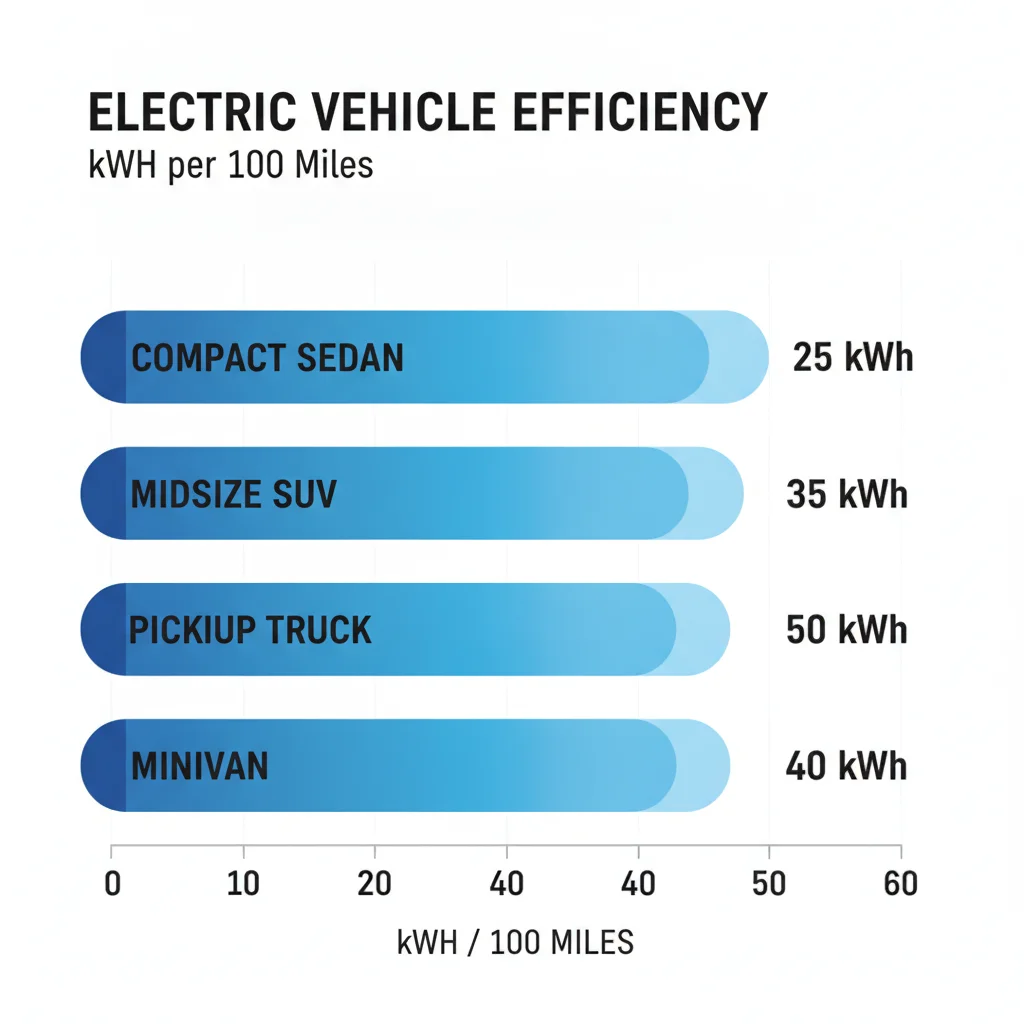 Bar chart comparing kWh per 100 miles efficiency ratings across different electric vehicle body styles
