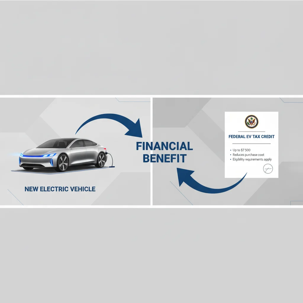 EV vehicle alongside federal tax credit document showing how credits can create instant negative equity at purchase