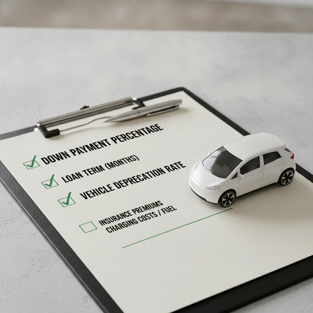 Financial checklist for assessing gap insurance need based on down payment, loan term, and EV depreciation factors