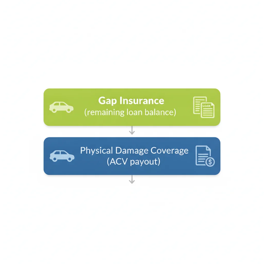 Diagram showing physical damage coverage as the base layer and gap insurance as the supplemental layer above it