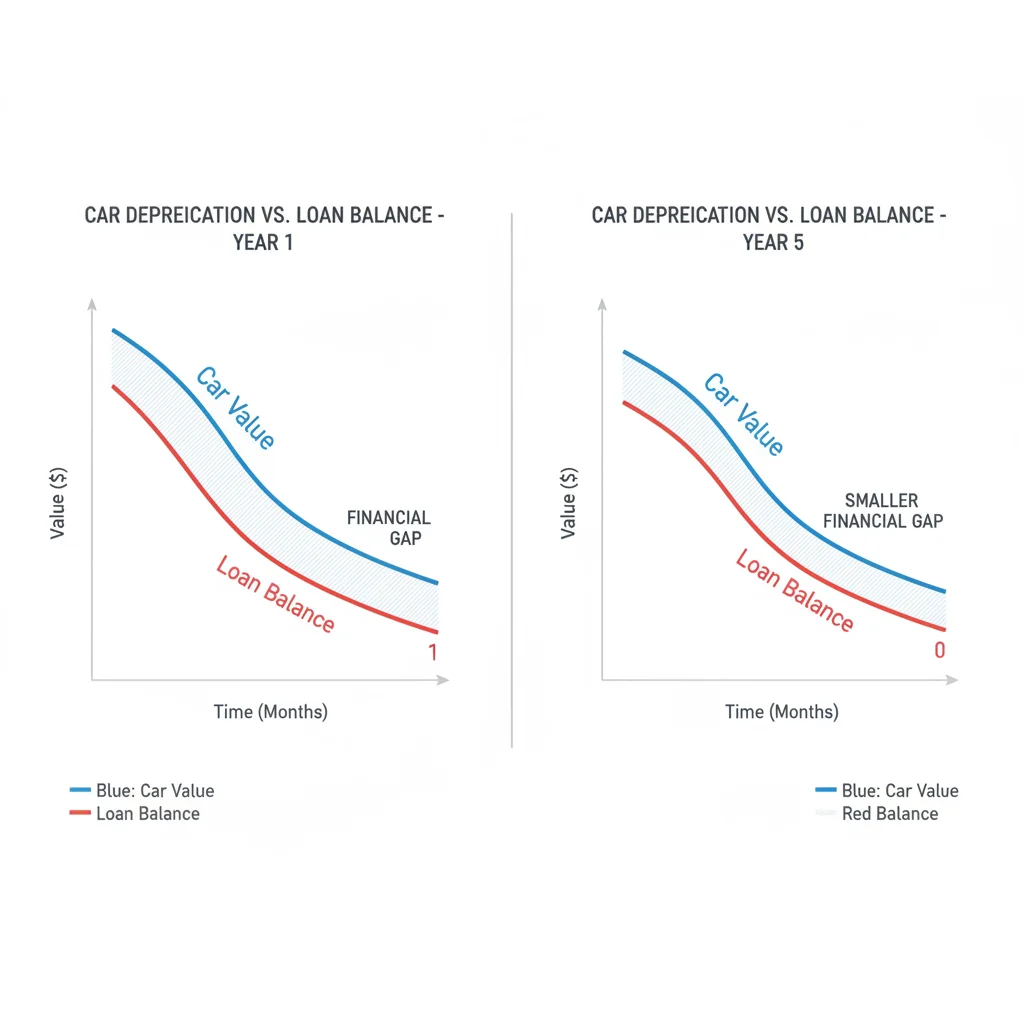 Chart showing car depreciation outpacing loan paydown in the first two years of ownership