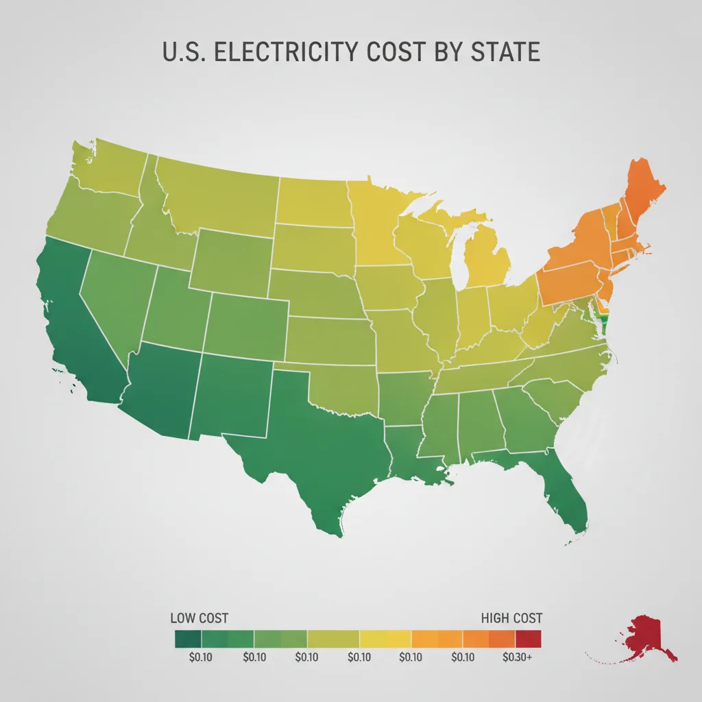 Color-coded U.S. map illustrating varying residential electricity rates by state
