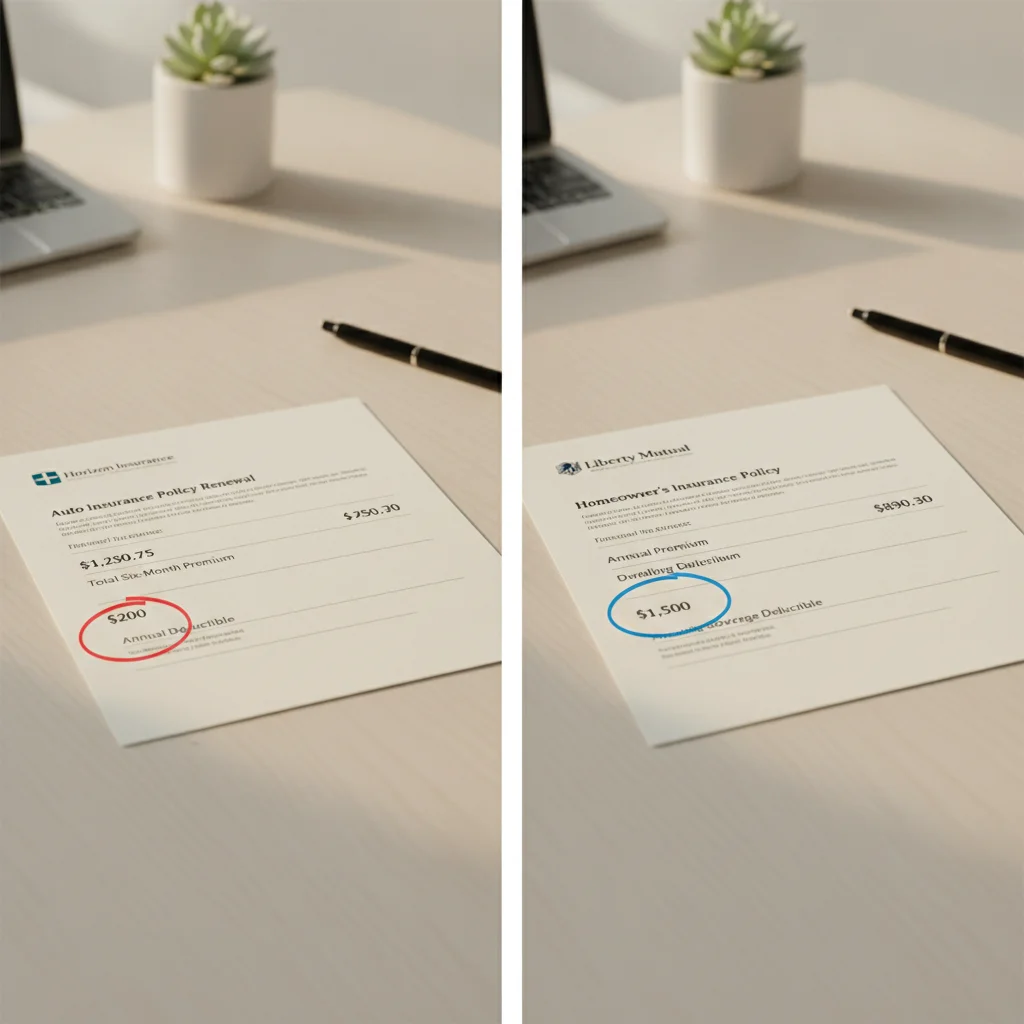 Two insurance premium documents side by side showing different rate figures highlighted