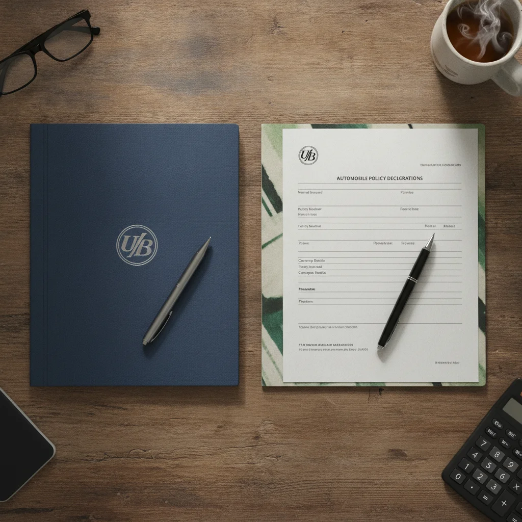 Two separate auto insurance policy folders laid side by side on a desk for comparison