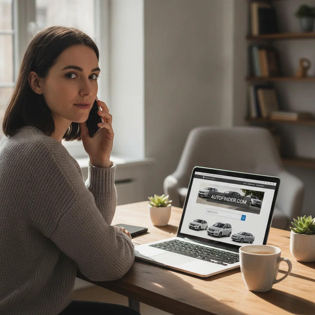 Person making a phone call at home desk with instant offer platform website open on laptop