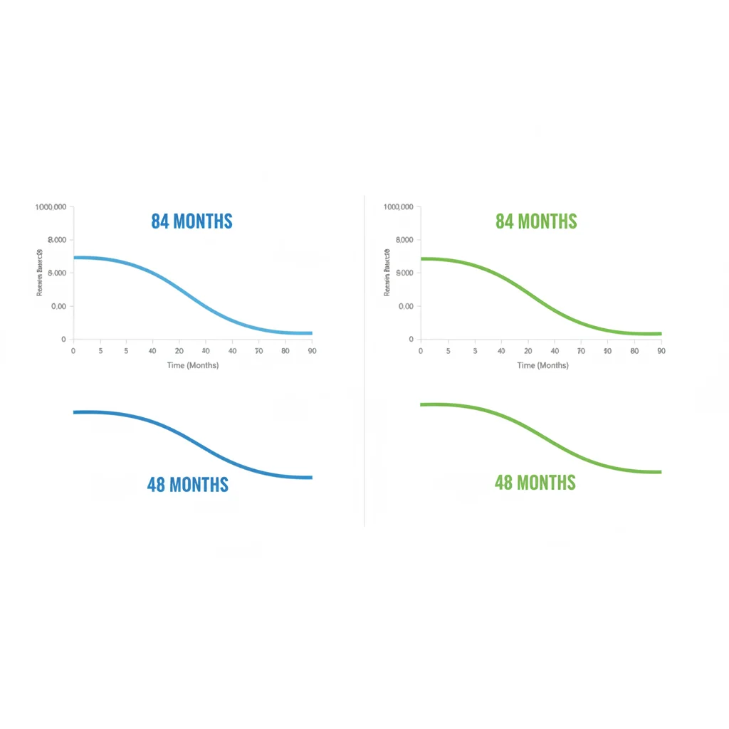 Comparison chart showing faster principal reduction on a 48-month loan versus an 84-month auto loan
