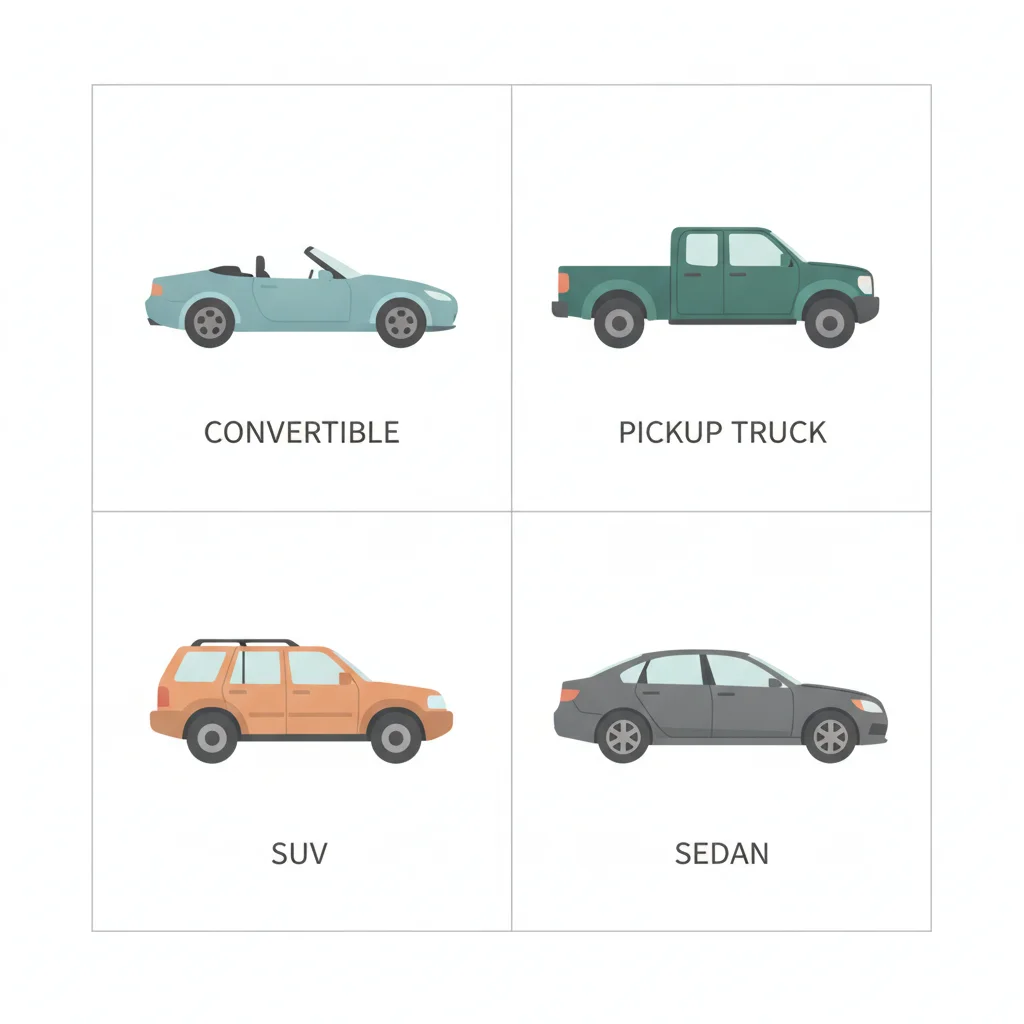 Four vehicle types — convertible, truck, SUV, sedan — shown side by side illustrating different timing strategies