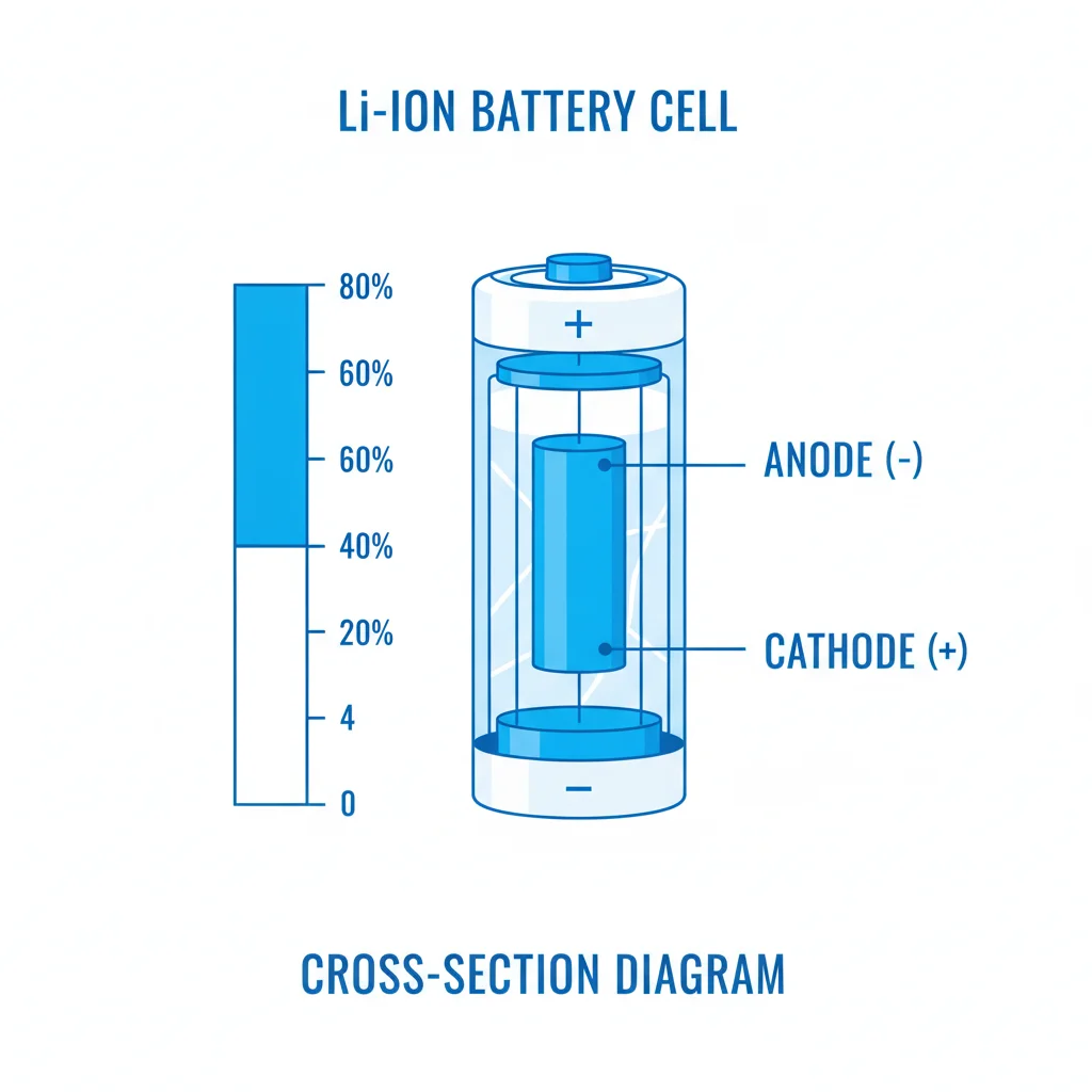 Illustration of an EV battery cell with a charge limit indicator set to 80 percent
