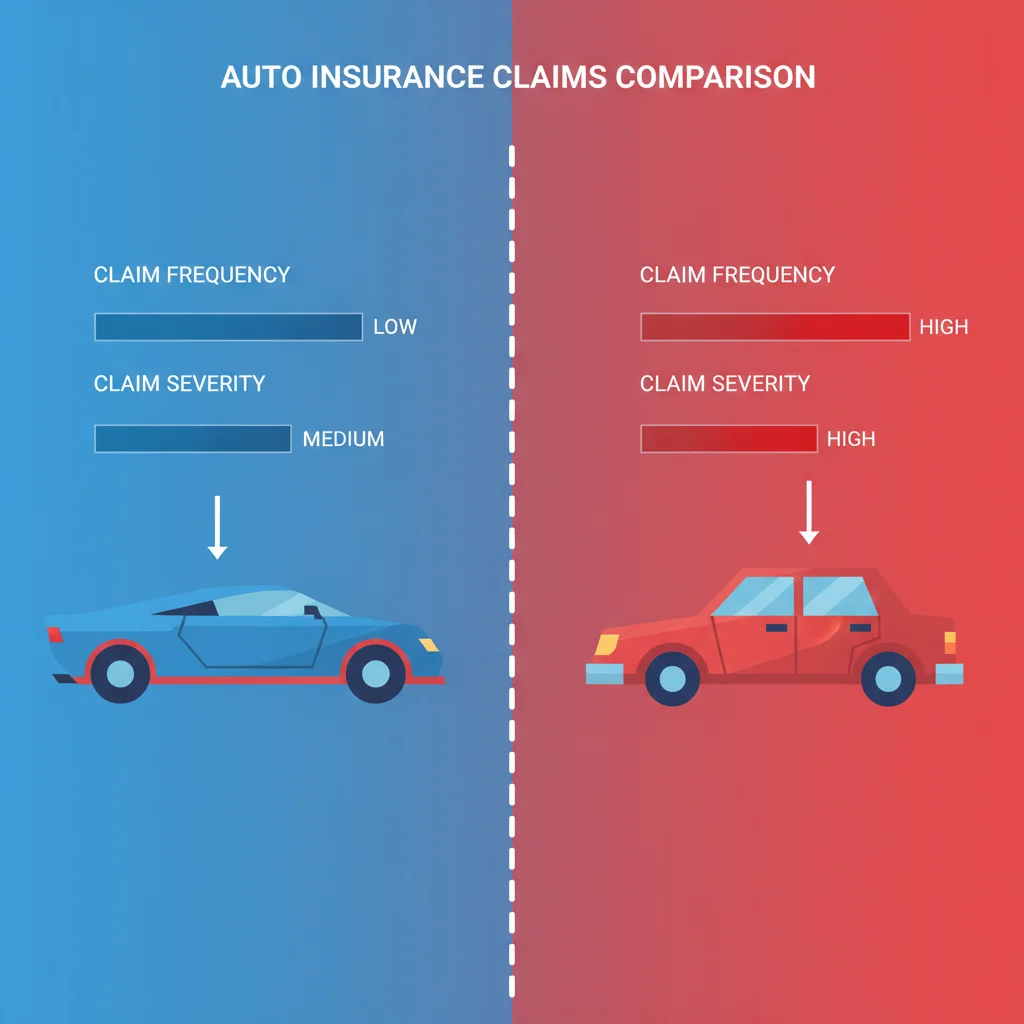 Infographic comparing insurance claim frequency and severity between a sports car and a family sedan